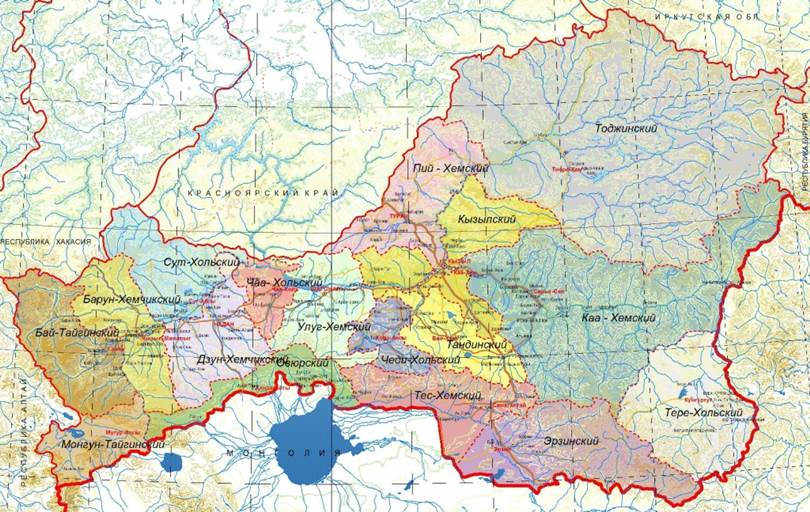 Административное деление Республики Тыва: кожууны (районы) и города